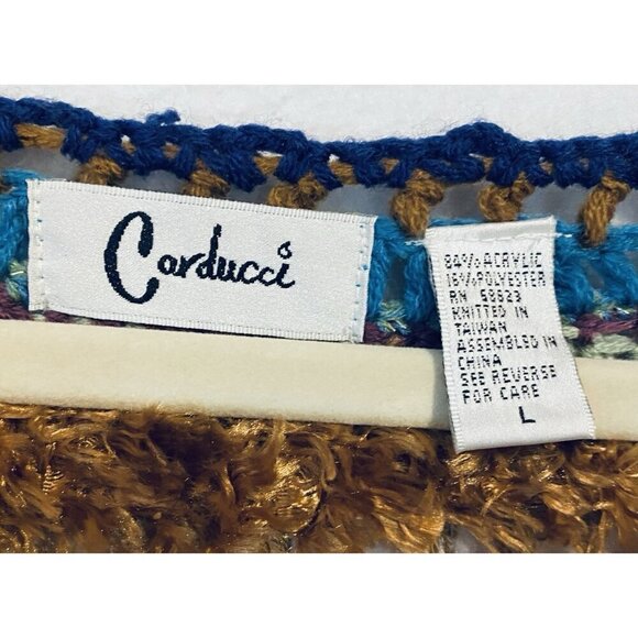 Carducci Cardigan Sweater Womens Large Boho Button Up Fringe Crochet Sequin - Picture 4 of 6